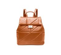 JFY Women's Flap Quilted Pattern Twist Metal Lock Backpack in Brown