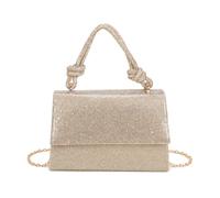JFY Women's Flap Rhinestone Embedded Knots Top Handle Diamante Clutch Bag in Metallic Gold