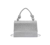 JFY Women's Flap Rhinestone Embedded Knots Top Handle Diamante Clutch Bag in Silver