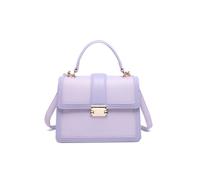 JFY Women's Flap Top Handle Metal Push Lock Grab Bag in Purple
