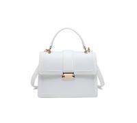 JFY Women's Flap Top Handle Metal Push Lock Grab Bag in White