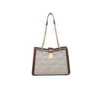 JFY Women's Golden Chain Handle Flap Lock Tote Bag in Tan