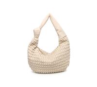 JFY Women's Half Moon Quilted Zip Top Cross Body Bag in Beige