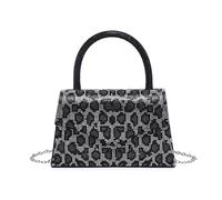 JFY Women's Leopard Print Flap Trapezoid Shape Single Side Diamante Bag in Black