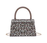 JFY Women's Leopard Print Flap Trapezoid Shape Single Side Diamante Bag in Gold