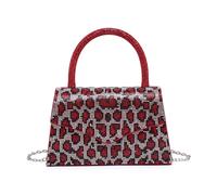 JFY Women's Leopard Print Flap Trapezoid Shape Single Side Diamante Bag in Red JFY Red One Size