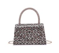 JFY Women's Leopard Print Flap Trapezoid Shape Single Side Diamante Bag in Rose Gold