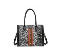 JFY Women's Leopard Print Metal Chain Tote Bag in Black