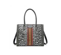 JFY Women's Leopard Print Metal Chain Tote Bag in Grey JFY Grey