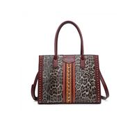 JFY Women's Leopard Print Metal Chain Tote Bag in Wine JFY Wine