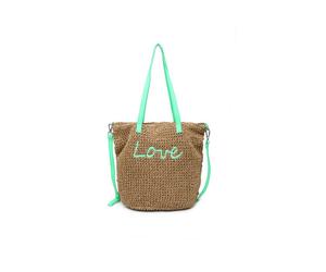 JFY Women's Long Handle Woven Straw Bucket Beach Bag in Green JFY Green