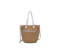 JFY Women's Long Handle Woven Straw Bucket Beach Bag in Lilac