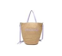 JFY Women's Long Handle Woven Straw Bucket Beach Bag in Lilac JFY Lilac