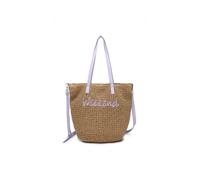 JFY Women's Long Handle Woven Straw Bucket Beach Bag in Lilac JFY Lilac