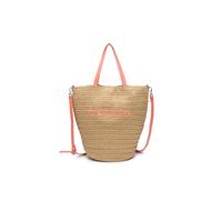 JFY Women's Long Handle Woven Straw Bucket Beach Bag in Orange JFY Orange