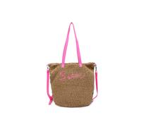JFY Women's Long Handle Woven Straw Bucket Beach Bag in Rose