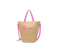 JFY Women's Long Handle Woven Straw Bucket Beach Bag in Rose
