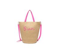 JFY Women's Long Handle Woven Straw Bucket Beach Bag in Rose JFY Rose