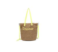 JFY Women's Long Handle Woven Straw Bucket Beach Bag in Yellow