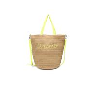JFY Women's Long Handle Woven Straw Bucket Beach Bag in Yellow JFY Yellow