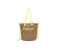 JFY Women's Long Handle Woven Straw Bucket Beach Bag in Yellow JFY Yellow