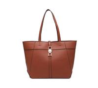 JFY Women's Metal Lock Zip Top Two Handles Tote Bag in Brown
