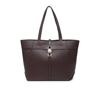 JFY Women's Metal Lock Zip Top Two Handles Tote Bag in Chocolate JFY Chocolate