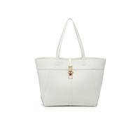 JFY Women's Metal Lock Zip Top Two Handles Tote Bag in White