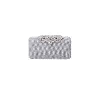 JFY Women's Metal Pattern Clasp Diamante Clutch Bag in Silver JFY Silver One Size