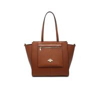 JFY Women's Oversize Bee Badge Zipped Pockets Top Zipped Tote Bag in Brown