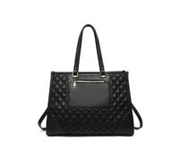 JFY Women's Oversize Top Zipped Quilted Diamond Pattern Tote Bag in Black