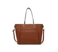 JFY Women's Oversize Top Zipped Quilted Diamond Pattern Tote Bag in Brown