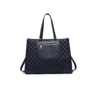 JFY Women's Oversize Top Zipped Quilted Diamond Pattern Tote Bag in Dark Blue