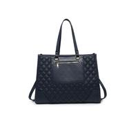JFY Women's Oversize Top Zipped Quilted Diamond Pattern Tote Bag in Dark Blue JFY Dark Blue