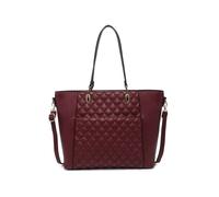 JFY Women's Oversize Top Zipped Quilted Diamond Pattern Tote Bag in Wine JFY Wine