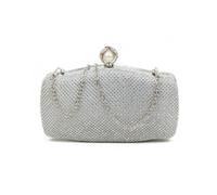 JFY Women's Pearl Clasp Single Side Diamante Clutch Bag in Silver JFY Silver One Size