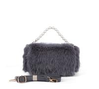 JFY Women's Pearl Grab Handle Faux Fur Clutch Bag in Grey