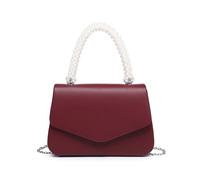 JFY Women's Pearl Top Handle Flap Pu Clutch Bag in Burgundy JFY Burgundy One Size