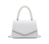 JFY Women's Pearl Top Handle Flap Pu Clutch Bag in White JFY White One Size