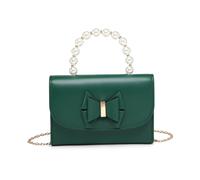 JFY Women's Pearl Top Handle Tie Pu Clutch Bag in Dark Green