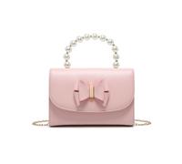 JFY Women's Pearl Top Handle Tie Pu Clutch Bag in Pink JFY Pink One Size