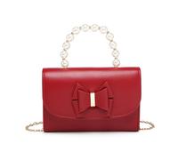 JFY Women's Pearl Top Handle Tie Pu Clutch Bag in Wine