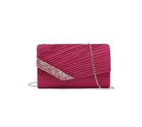 JFY Women's Pleated Diamante Glitter Clutch Bag in Fuchsia
