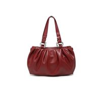 JFY Women's Pleated Top Handle Zip Closure Hobo Shoulder Bag in Maroon