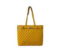 JFY Women's Quilted Check Pattern & Heart Details Tote Bag in Yellow JFY Yellow