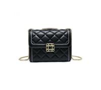 JFY Women's Quilted Check Pattern Suqare Beaded Badge 3 Compartments Cross Body Bag in Black