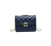 JFY Women's Quilted Check Pattern Suqare Beaded Badge 3 Compartments Cross Body Bag in Blue