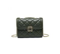 JFY Women's Quilted Check Pattern Suqare Beaded Badge 3 Compartments Cross Body Bag in Green