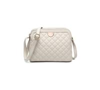 JFY Women's Quilted Check Pattern Two Zip Top Compartments Cross Body Bag in Beige JFY Beige One Size