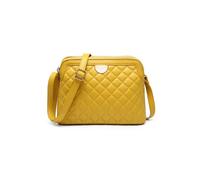 JFY Women's Quilted Check Pattern Two Zip Top Compartments Cross Body Bag in Yellow JFY Yellow One Size